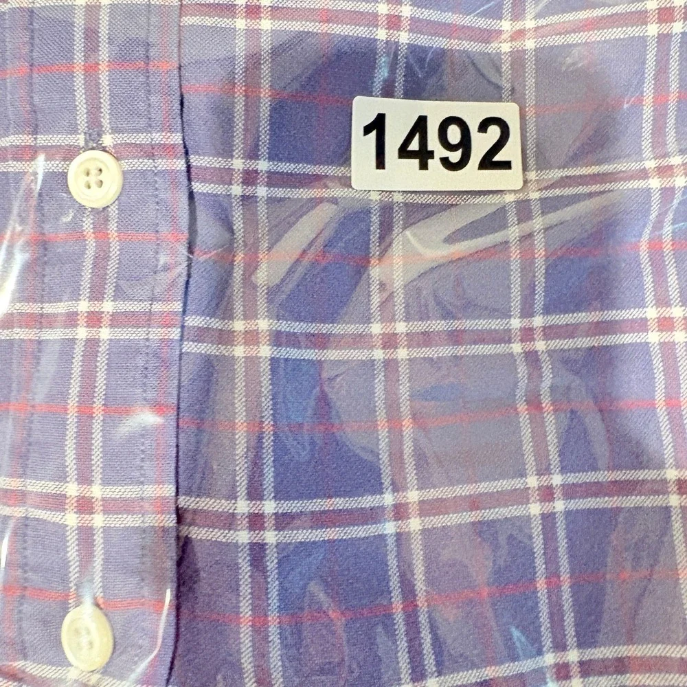 Nautica Button Down Shirt Men Medium Blue Plaid Good Classic Fit Cotton Long Slv
